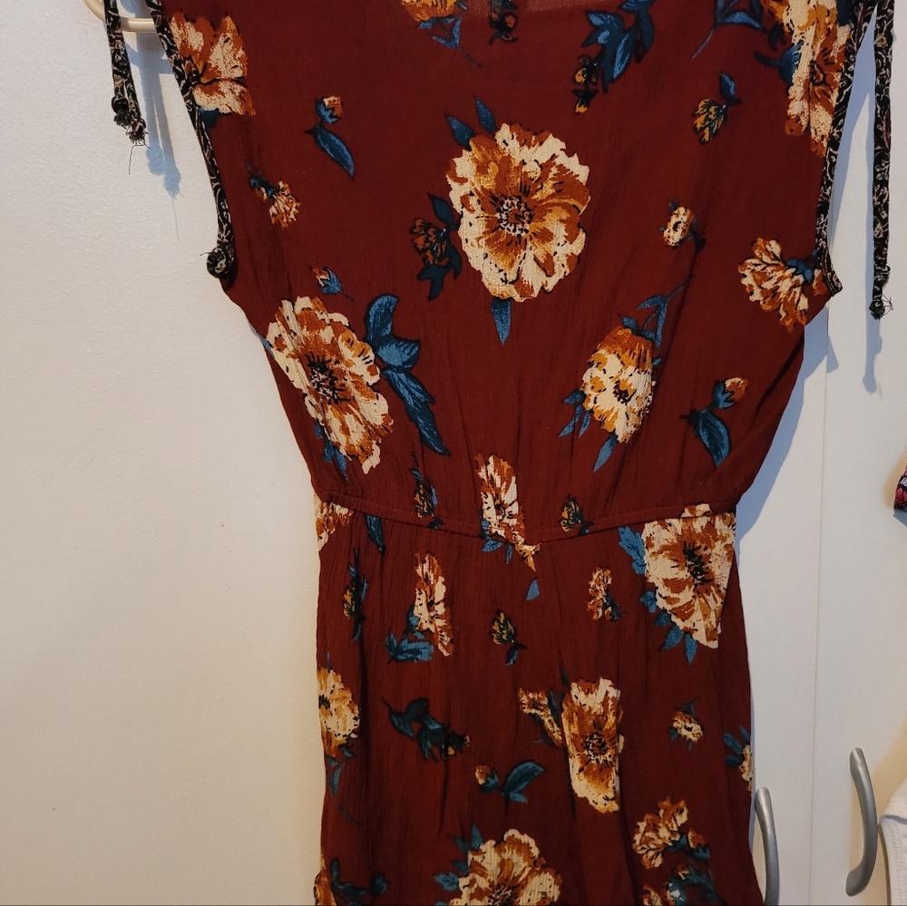 Burgundy yellow/orange tied dront romper from Target, only worn once. SZ XS - Picture 3 of 3